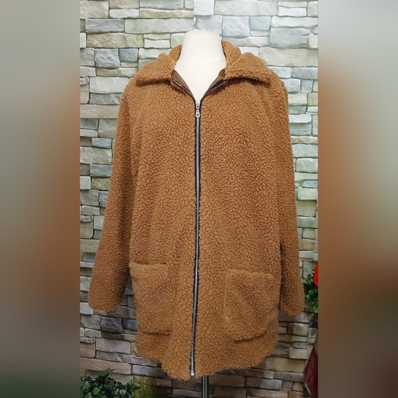 Landshifei Jackets & Blazers - Lanshifei Women’s 2-Pocket Full Zip Fleece Teddy Jacket Camel Brown Size XXXL